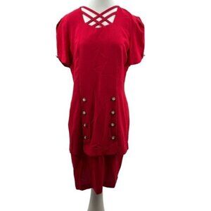 Vintage 80's 90's First Focus Dress 7/8 Hot Pink Short Sleeve Retro Layered USA